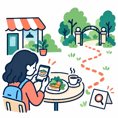 街のカフェやお店を巡る企画のイラスト